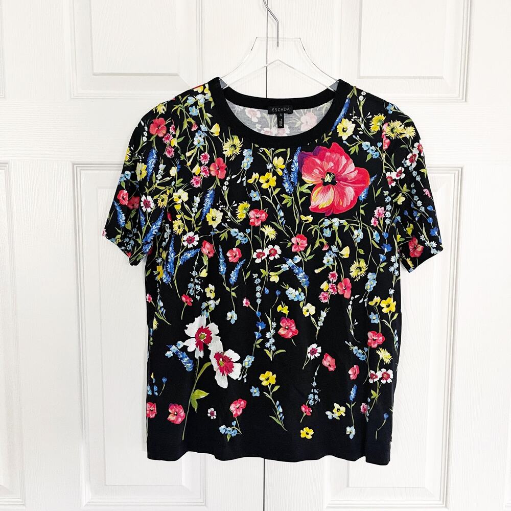 Escada Black Floral Fantasy Print Short Sleeve T-Shirt